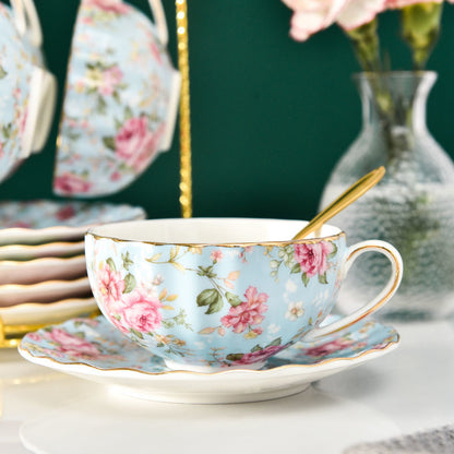 Bone China Coffee Cup Saucer Spoon Set Flower