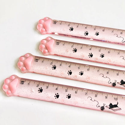 1pc Cute Cats Paw Blingbling Clear Measuring Ruler 15cm