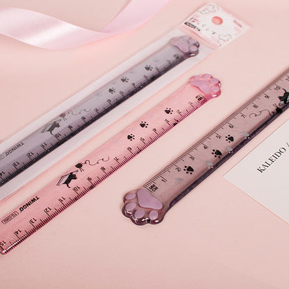 1pc Cute Cats Paw Blingbling Clear Measuring Ruler 15cm