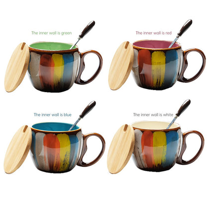 Collectible Fine Arts Painted Coffee Mug  Eco Friendly  12 Oz Ceramics  Creative Handmade Milk Cups with Spoon for Gift