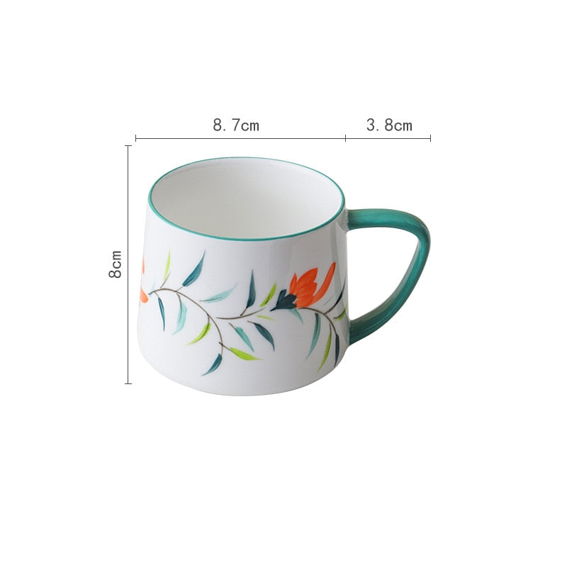 Cute Hand-Painted Ceramic Breakfast Cup 320ml Cartoon Flowers