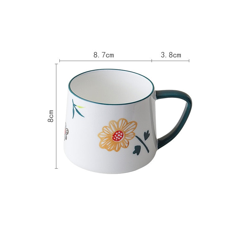 Cute Hand-Painted Ceramic Breakfast Cup 320ml Cartoon Flowers