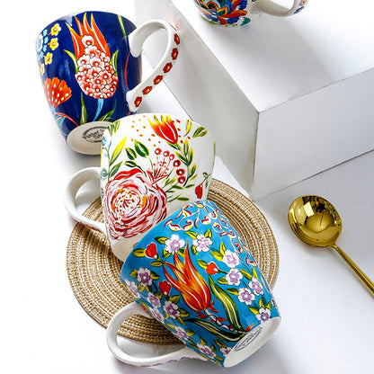 Hand-painted Ceramic Cups 550ml Large Capacity Flower Pattern