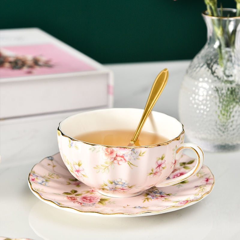 Bone China Coffee Cup Saucer Spoon Set Flower