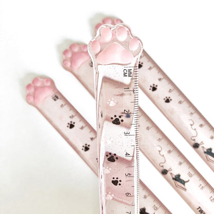 1pc Cute Cats Paw Blingbling Clear Measuring Ruler 15cm