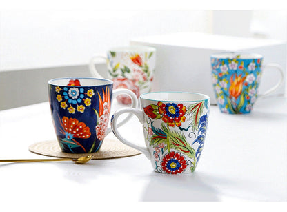 Hand-painted Ceramic Cups 550ml Large Capacity Flower Pattern