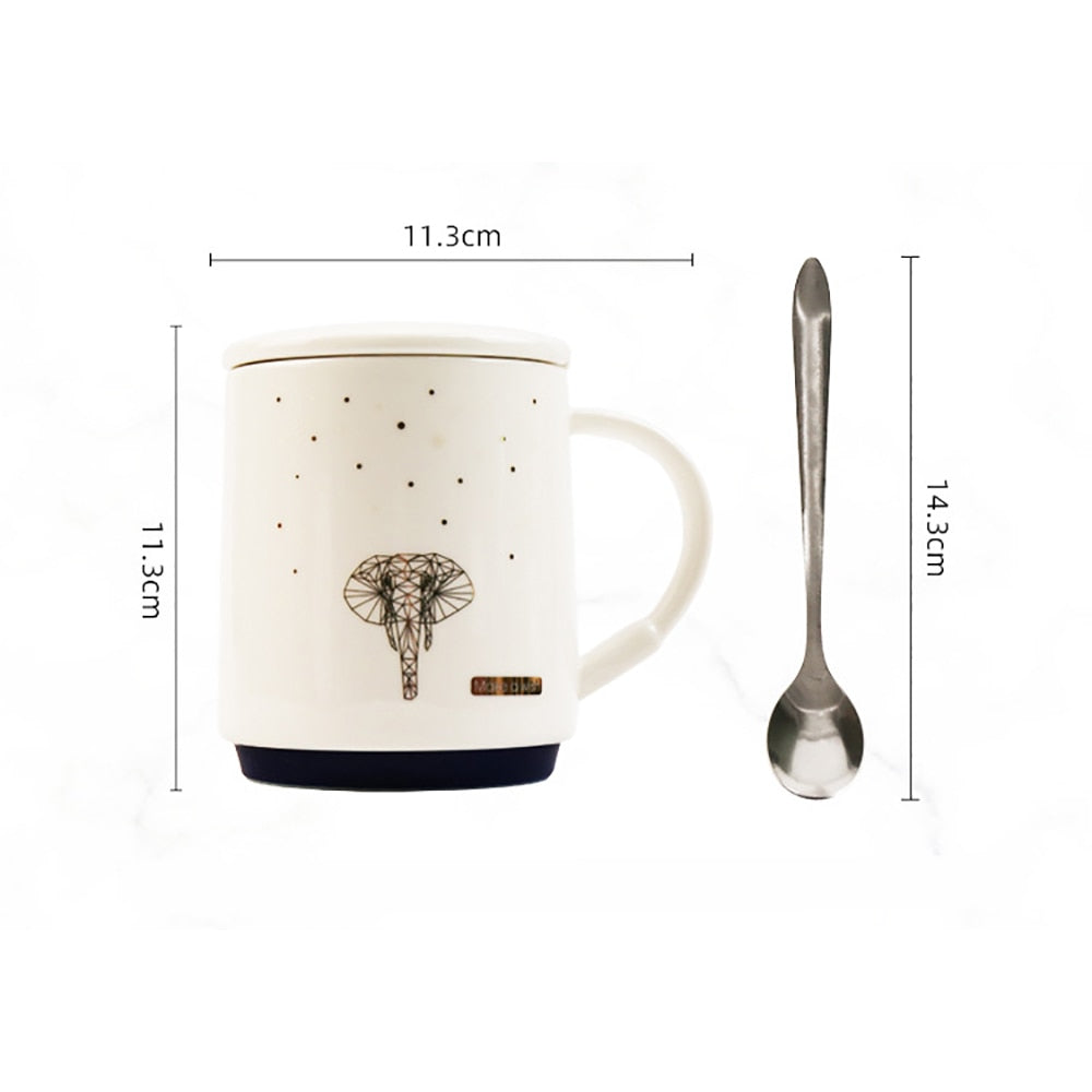 Starry Sky Animals Ceramic 330ml Mug with Lid and Spoon