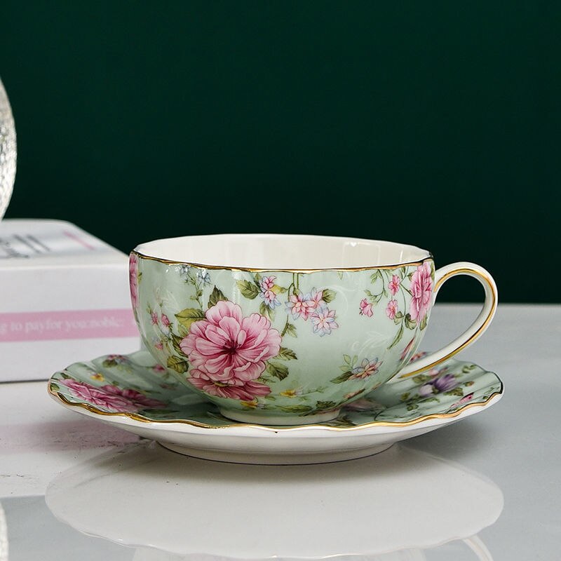 Bone China Coffee Cup Saucer Spoon Set Flower