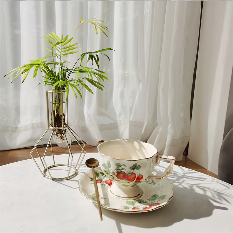 Ceramic Teapot Retro Flowers with Cup and Saucer