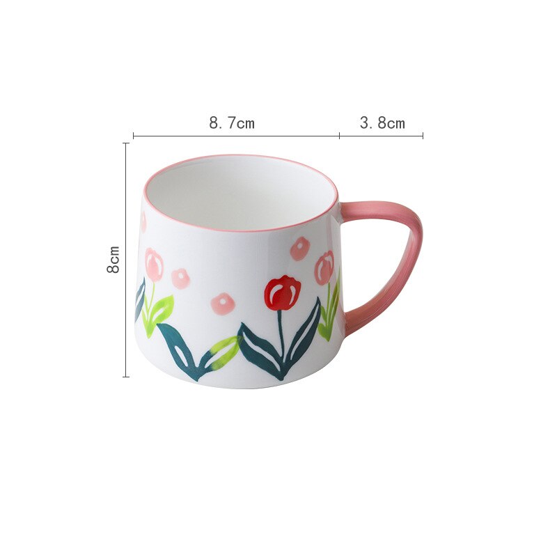 Cute Hand-Painted Ceramic Breakfast Cup 320ml Cartoon Flowers