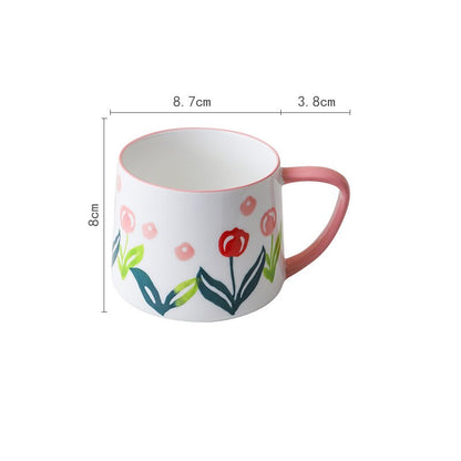 Cute Hand-Painted Ceramic Breakfast Cup 320ml Cartoon Flowers