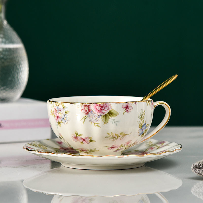 Bone China Coffee Cup Saucer Spoon Set Flower