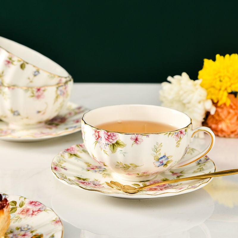 Bone China Coffee Cup Saucer Spoon Set Flower