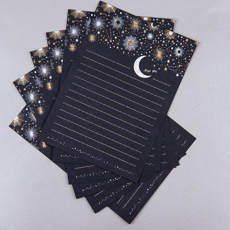 Vintage Starry Moon with Letter Paper and Envelopes