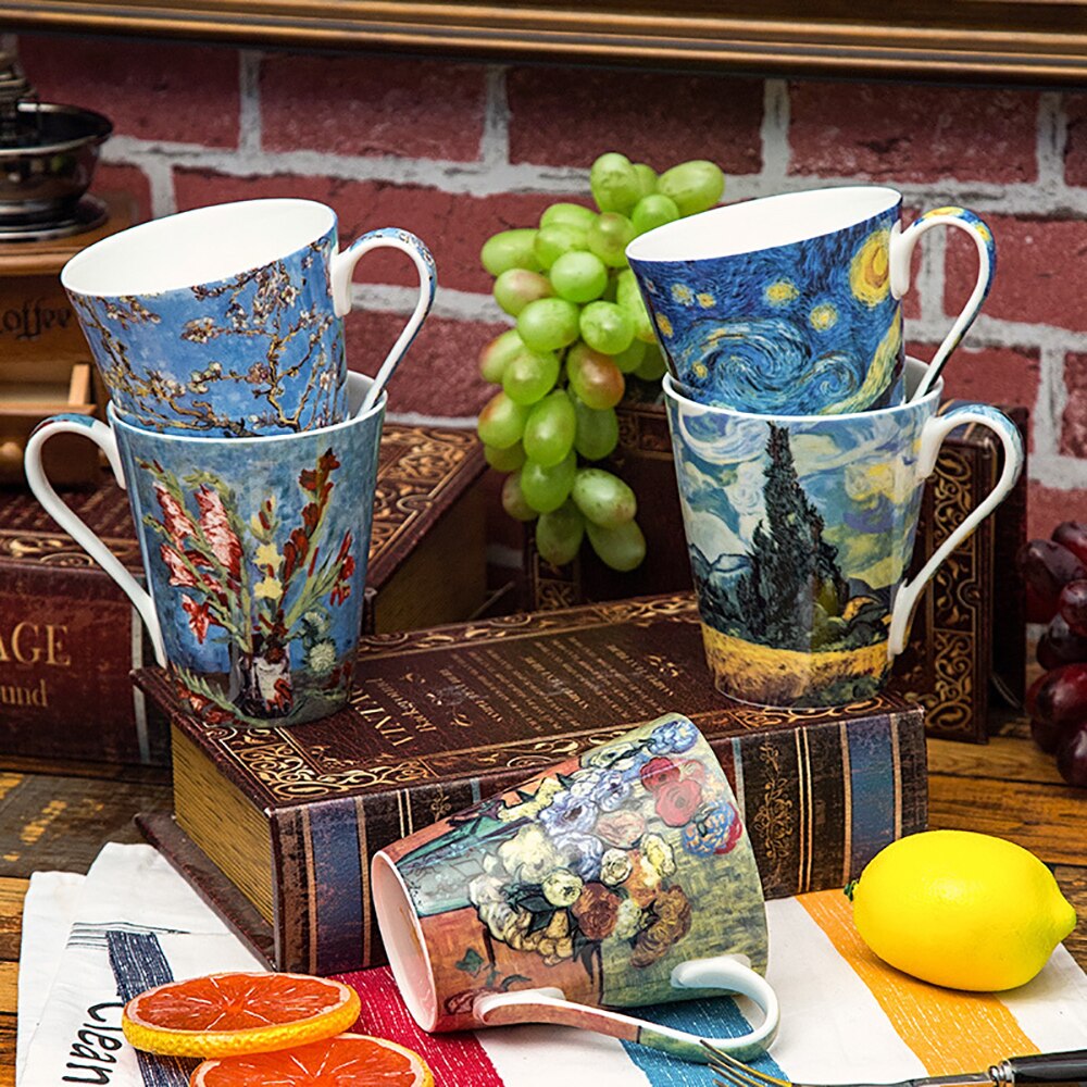 Famous Painting Mug Ceramic of China Bone Afternoon Tea Cup with 5 Cups & Giftbox 400ml