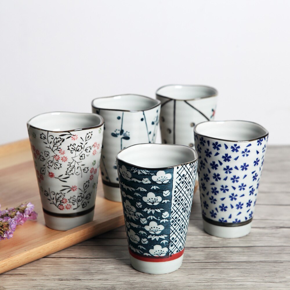 Set of 5 Hand-made Cups Unique Japanese Antiquity Style