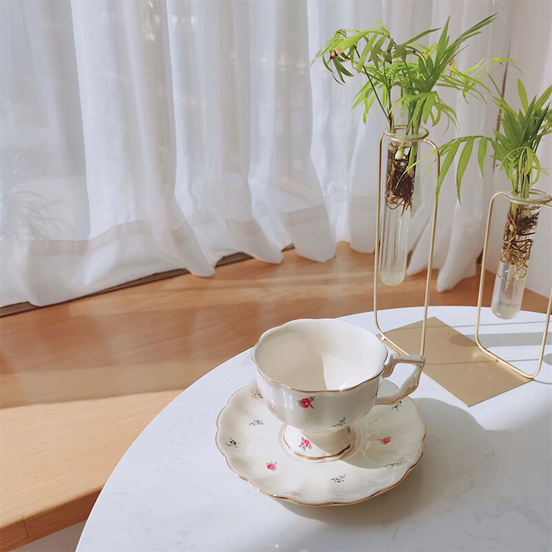 Ceramic Teapot Retro Flowers with Cup and Saucer