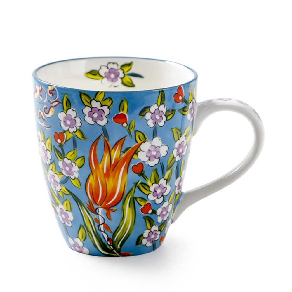 Hand-painted Ceramic Cups 550ml Large Capacity Flower Pattern