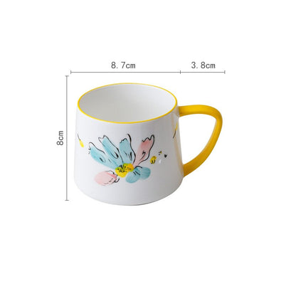 Cute Hand-Painted Ceramic Breakfast Cup 320ml Cartoon Flowers