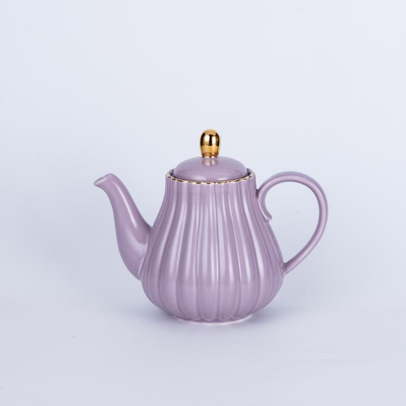 Pumpkin Shape Bone China Teapot With Tea Strainer 1L Hand Painted Gold