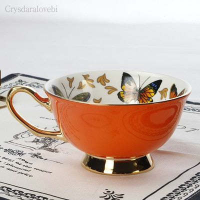 Porcelain Cups and Saucers with Butterflies or Floral Patterns