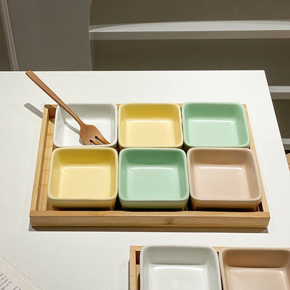 Ceramic Snack Plate with Bamboo Wood Tray