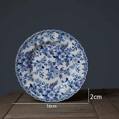 Ceramic Dinner Plate Set Blue and White