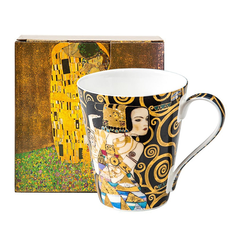 Famous Gustav Klimt Painting Mugs Ceramic of China Bone Coffee Mug 410ml