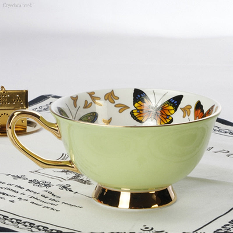 Porcelain Cups and Saucers with Butterflies or Floral Patterns