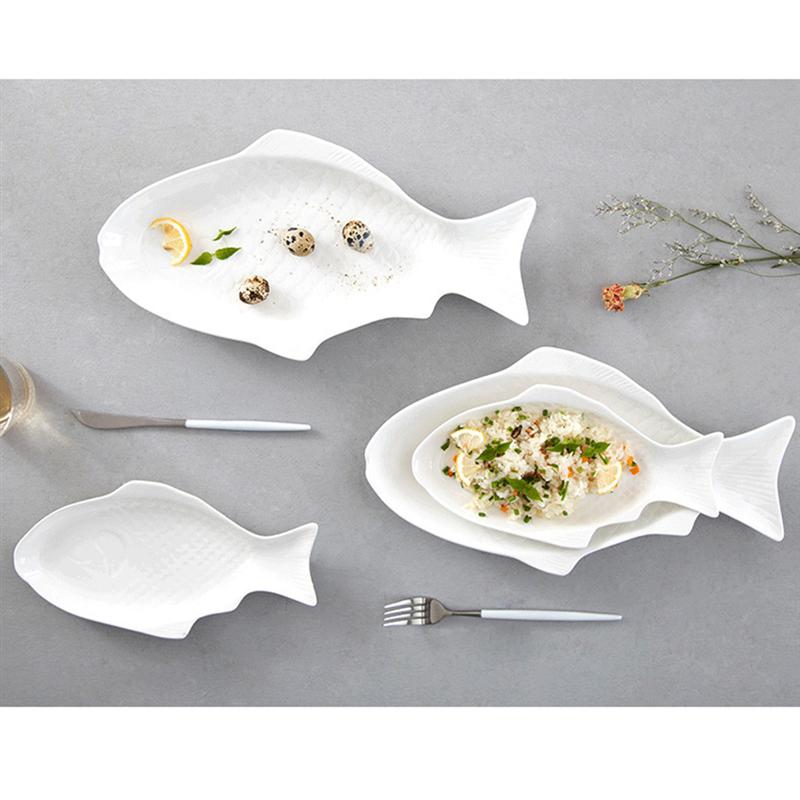 Fish Shaped Dish White Ceramic