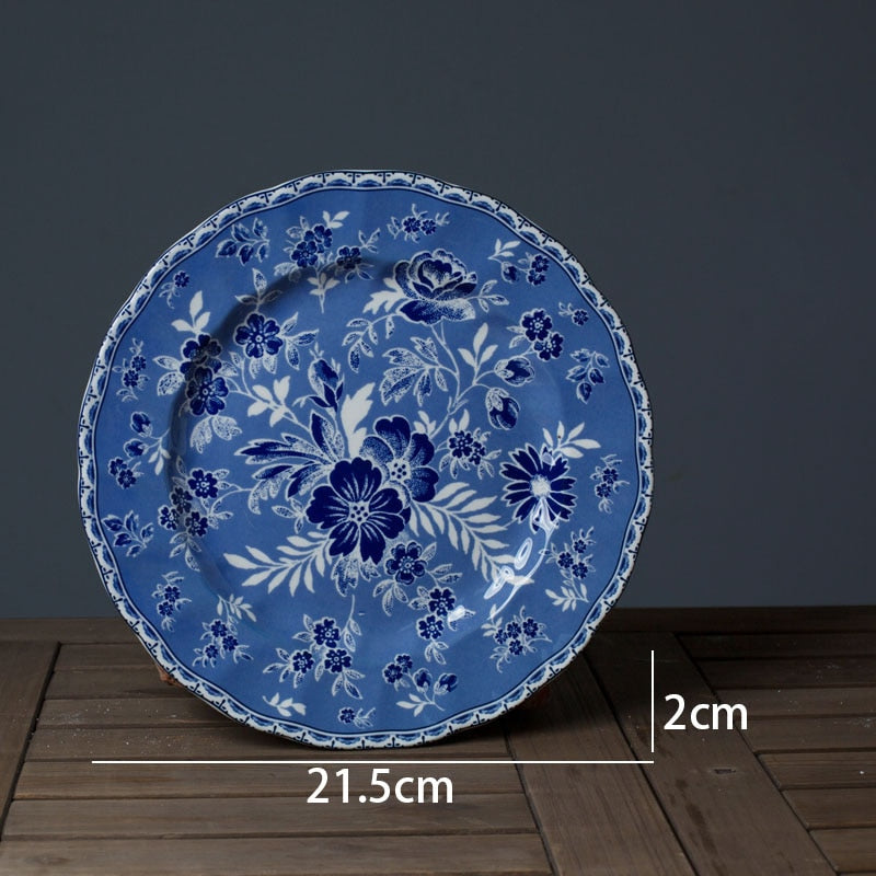 Ceramic Dinner Plate Set Blue and White