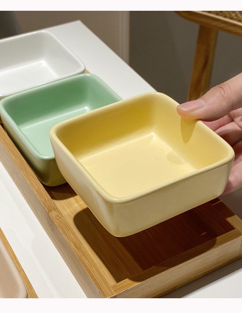 Ceramic Snack Plate with Bamboo Wood Tray