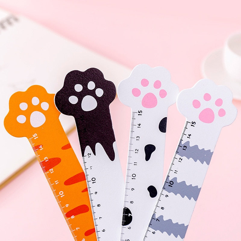 10 Pcs Wooden Cute Cartoon Cat Ruler 15cm