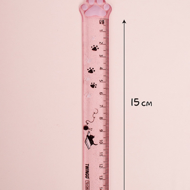 1pc Cute Cats Paw Blingbling Clear Measuring Ruler 15cm