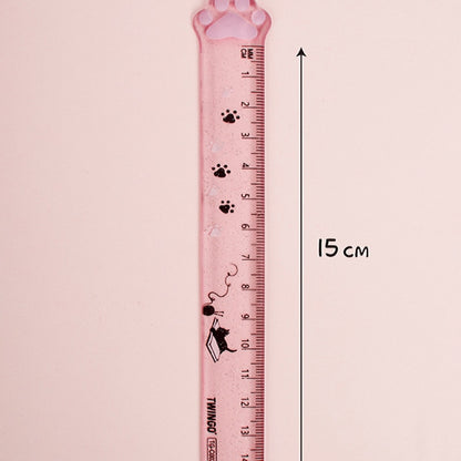 1pc Cute Cats Paw Blingbling Clear Measuring Ruler 15cm