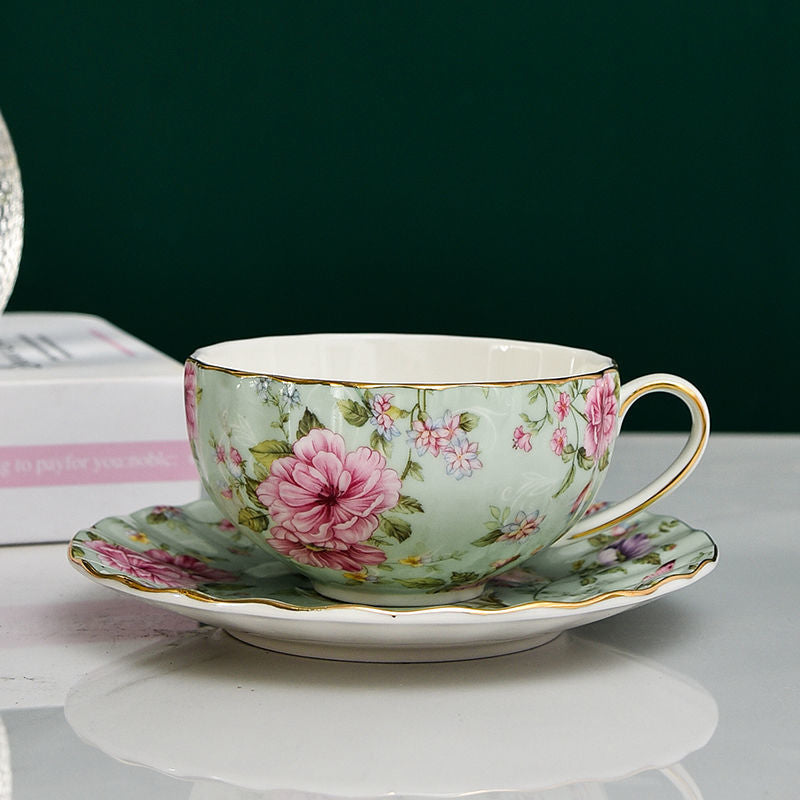 5 Colors Bone China Coffee Cup Saucer Spoon One Set Flower Tea Cup Set