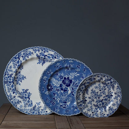 Ceramic Dinner Plate Set Blue and White