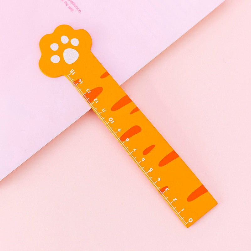 10 Pcs Wooden Cute Cartoon Cat Ruler 15cm