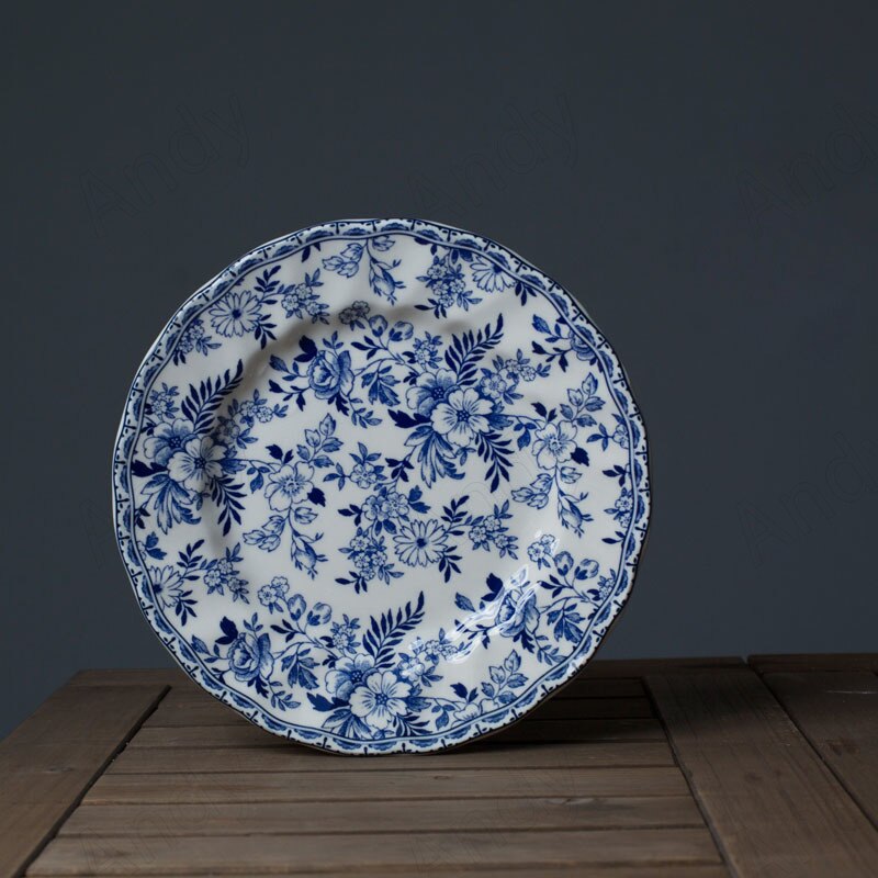 Ceramic Dinner Plate Set Blue and White