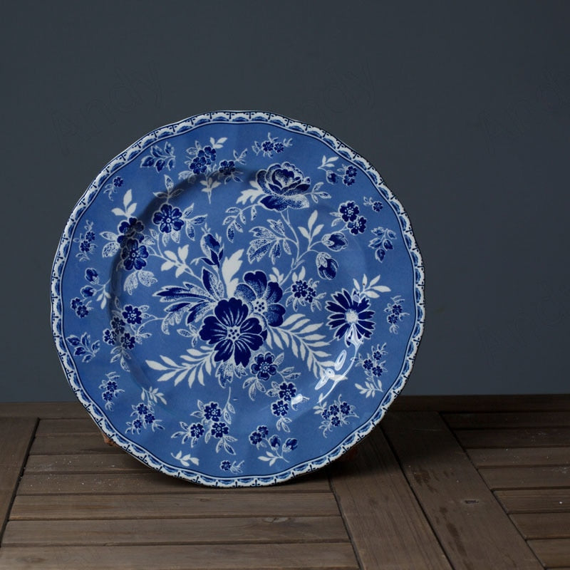 Ceramic Dinner Plate Set Blue and White