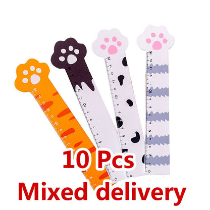 10 Pcs Wooden Cute Cartoon Cat Ruler 15cm