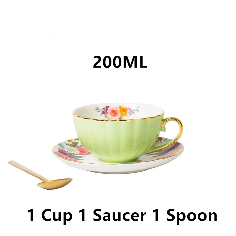 Bone China Coffee Cup Saucer Spoon Set Flower