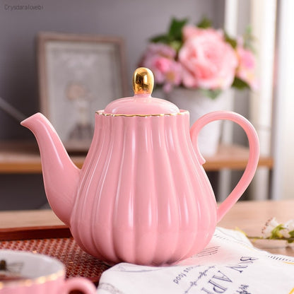 Pumpkin Shape Bone China Teapot With Tea Strainer 1L Hand Painted Gold