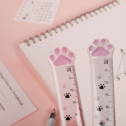 1pc Cute Cats Paw Blingbling Clear Measuring Ruler 15cm