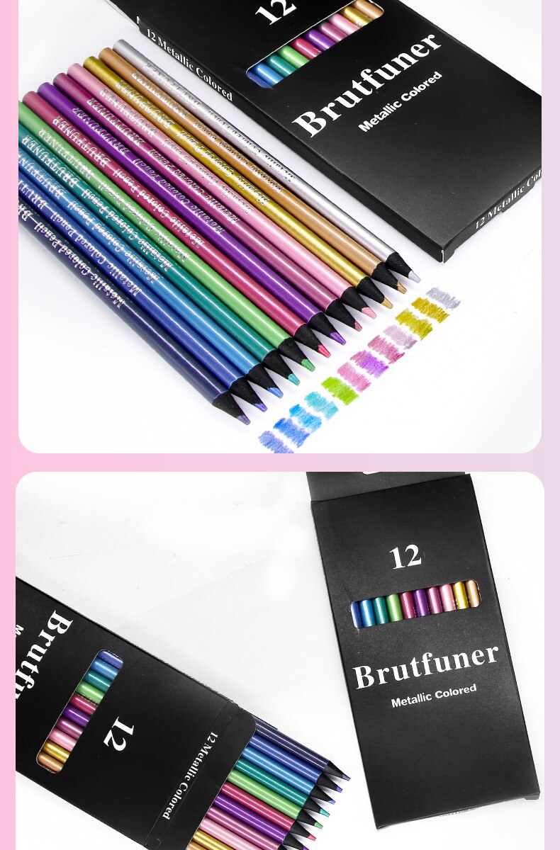 12 Color Metallic Colored Pencils Drawing Sketching Set