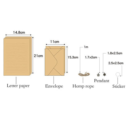 12Pcs Set Vintage Kraft Envelope Letter Pad Set with Pendant