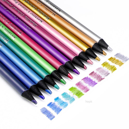 12 Color Metallic Colored Pencils Drawing Sketching Set