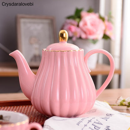 Pumpkin Shape Bone China Teapot With Tea Strainer 1L Hand Painted Gold